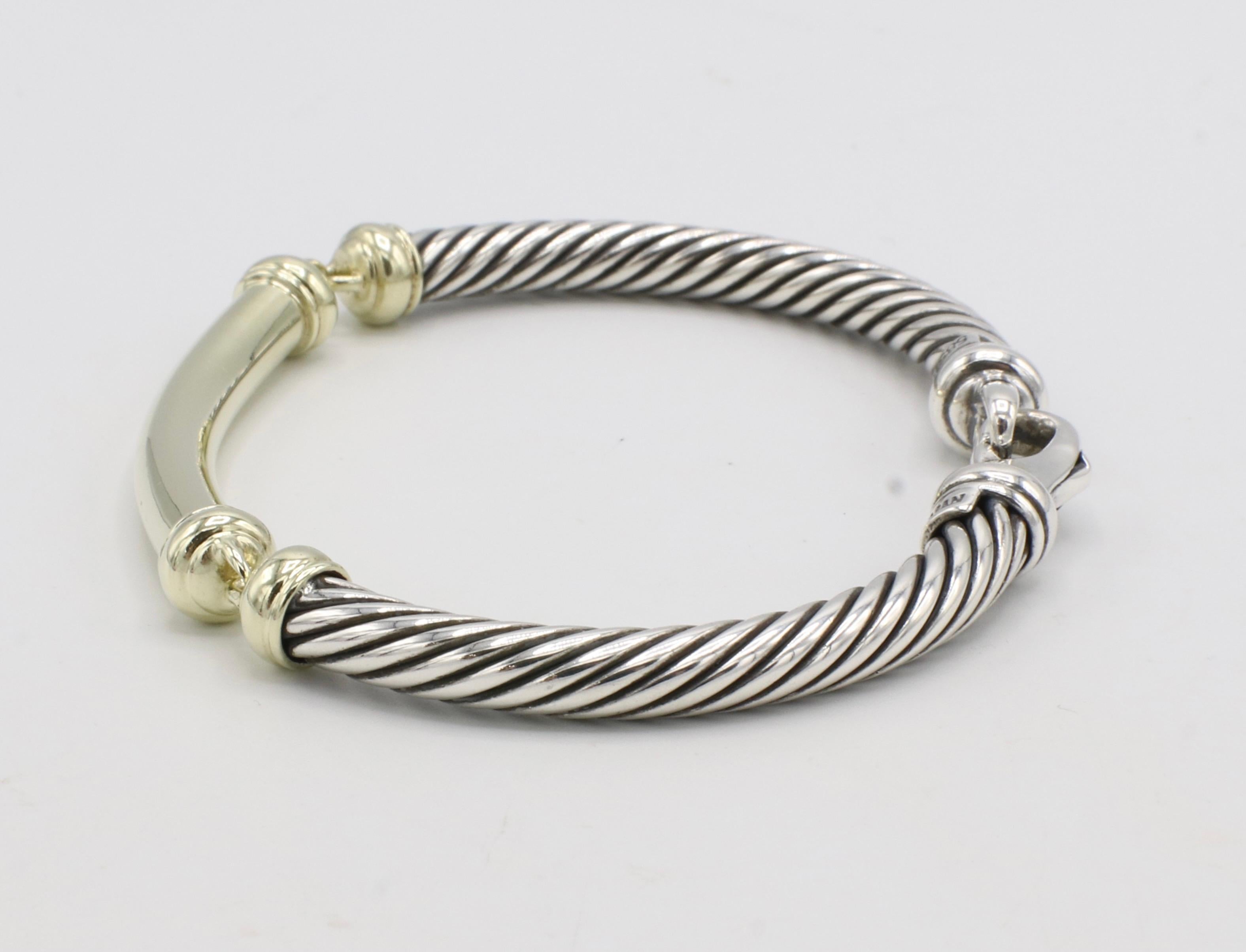 David Yurman Sterlingsilber & Gold Kabel-Bar-Armband im Zustand „Hervorragend“ in  Baltimore, MD