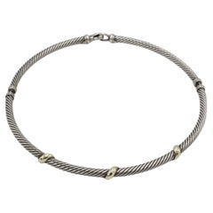 David Yurman Sterling Silver & Gold Cable Choker Collar Necklace