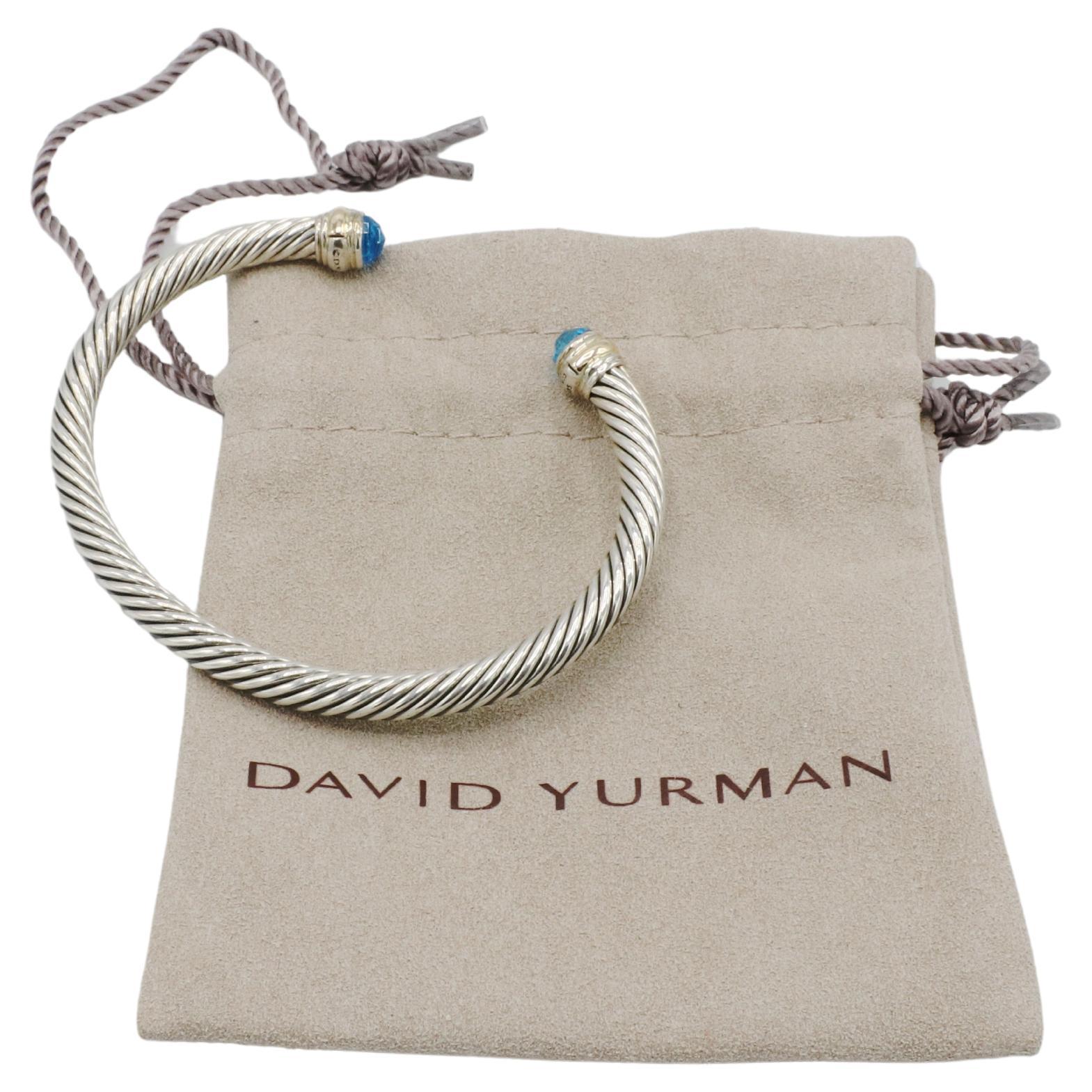 David Yurman Bracciale classico con cavo in argento e oro con topazio blu 5MM In condizioni ottime in vendita a  Baltimore, MD