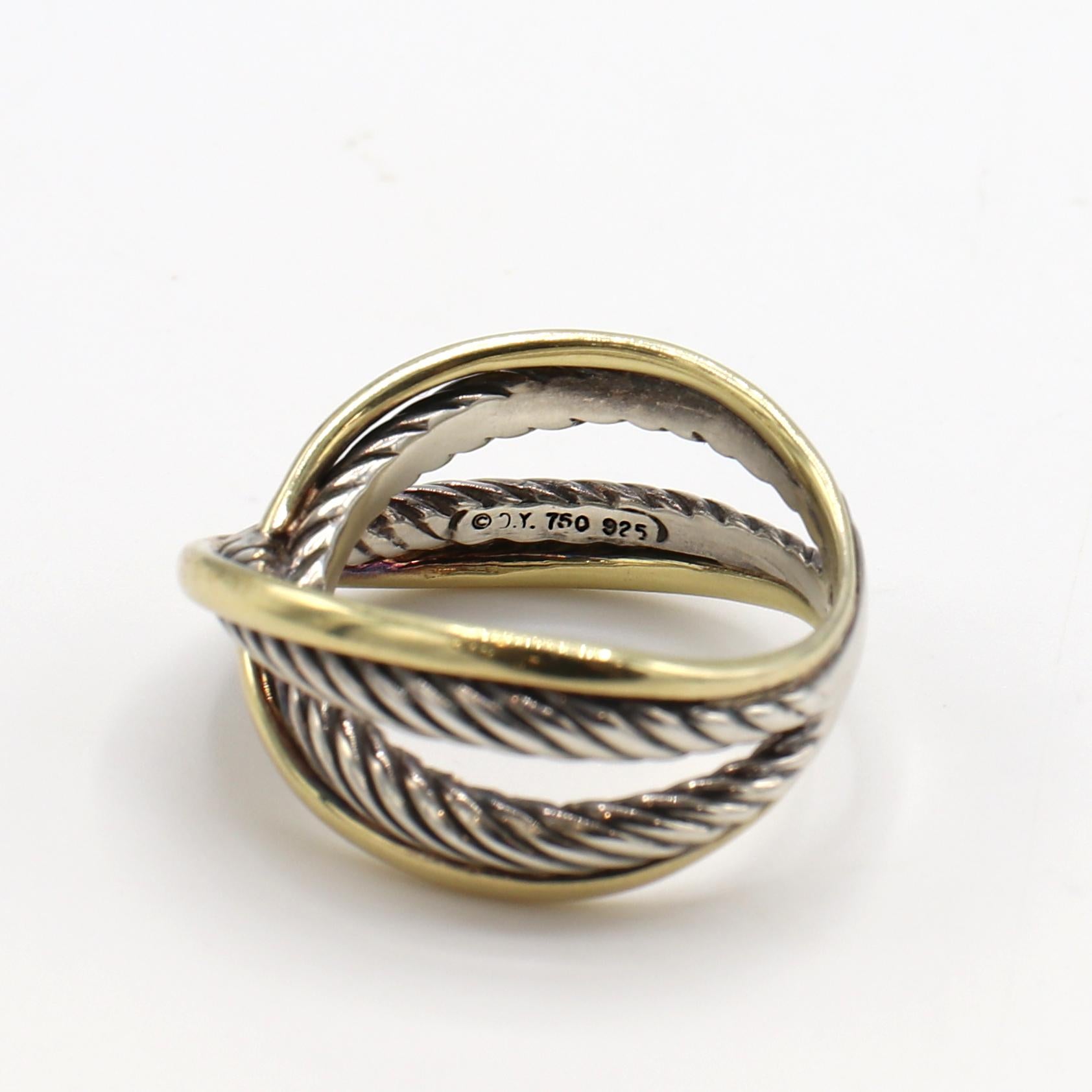 Modern David Yurman Sterling Silver & Gold Cable Crossover Band Ring