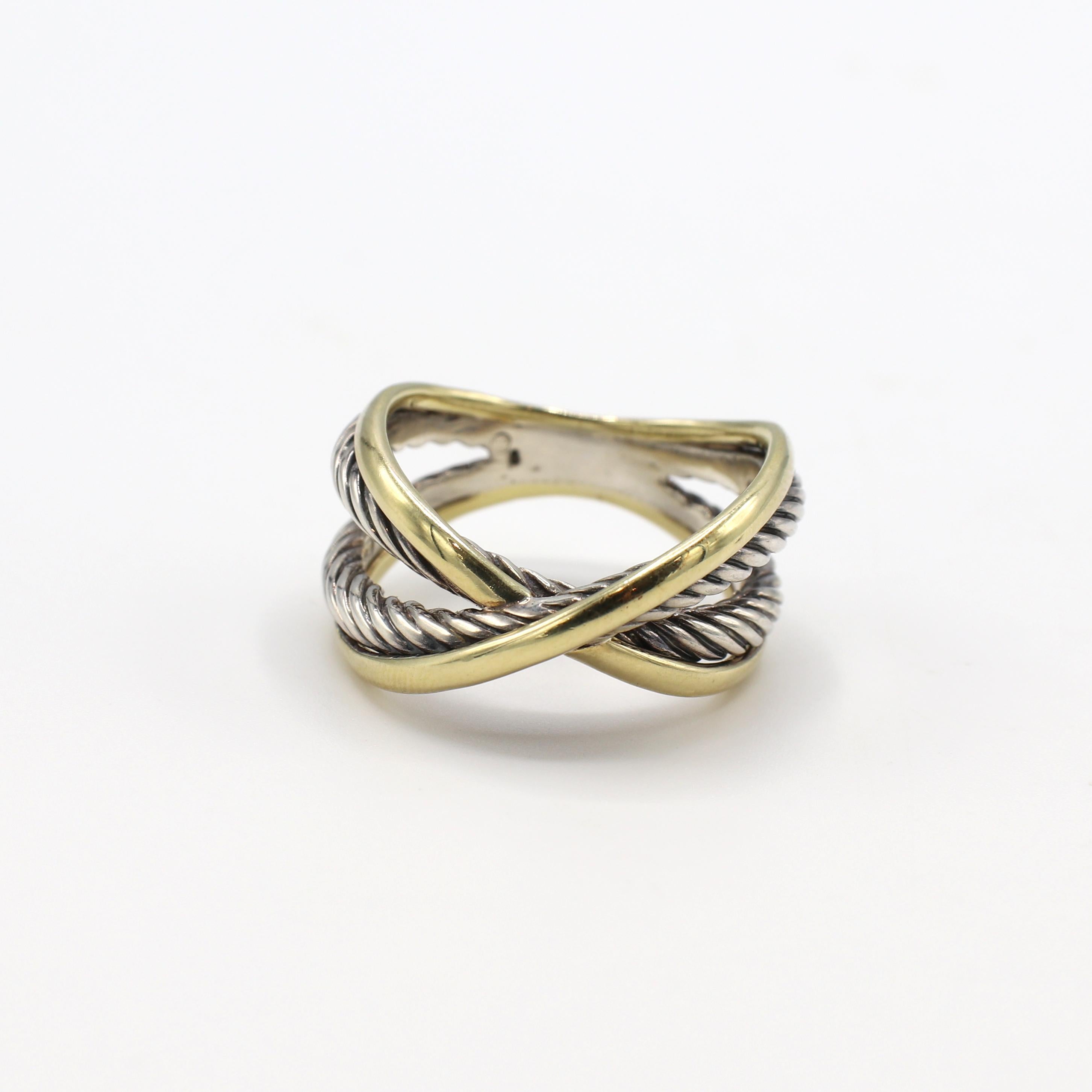 Men's David Yurman Sterling Silver & Gold Cable Crossover Band Ring
