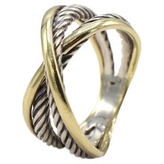 David Yurman Sterling Silver & Gold Cable Crossover Band Ring