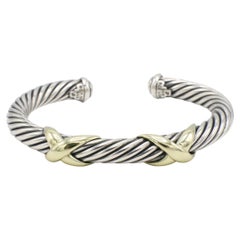 David Yurman Pulsera brazalete doble X de plata de ley y oro 7MM
