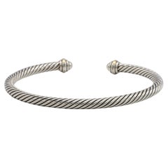 David Yurman Sterling Silver & Gold Cable Flex Bangle Bracelet 4MM