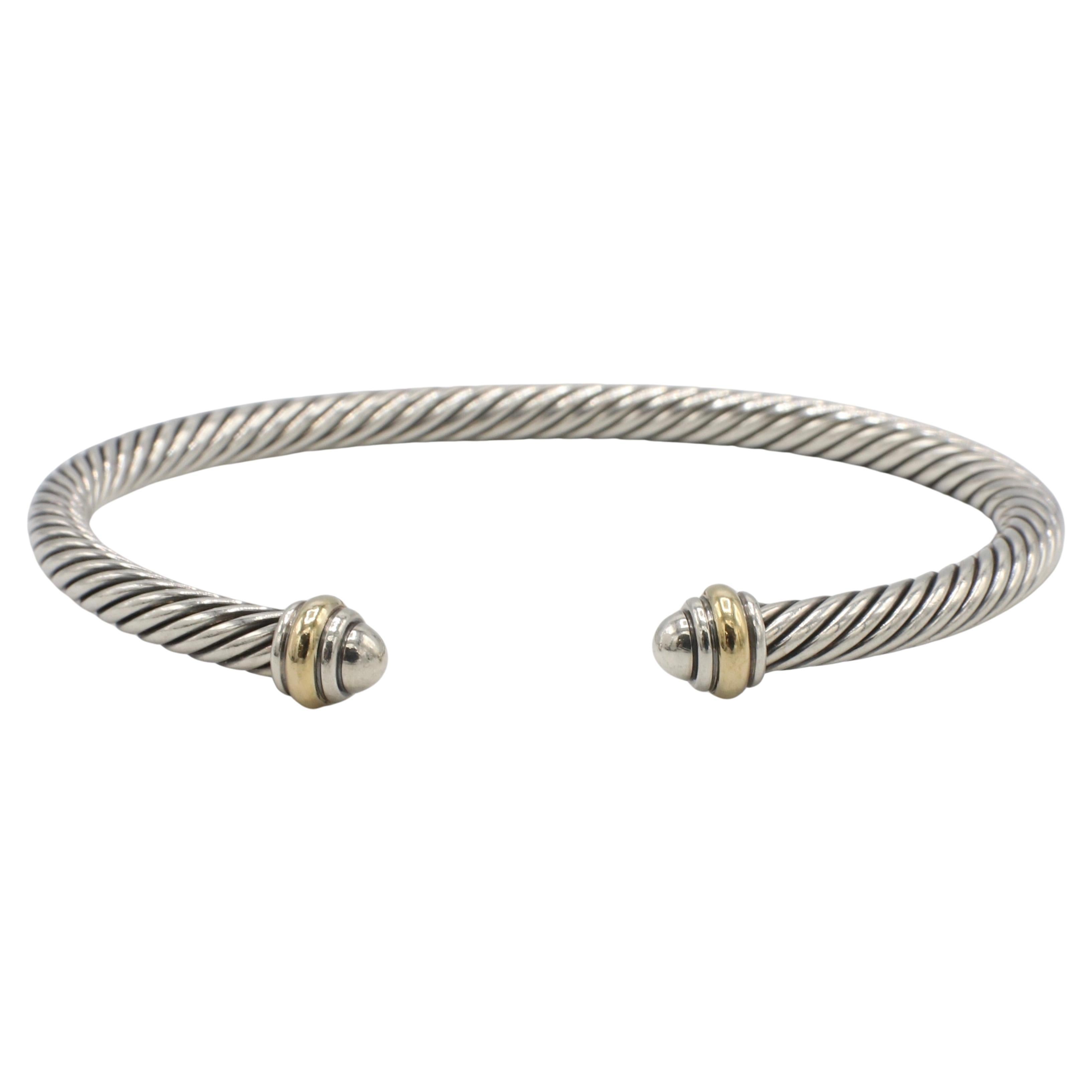 David Yurman Sterling Silver 
Gold Cable Flex Bangle Bracelet 4MM