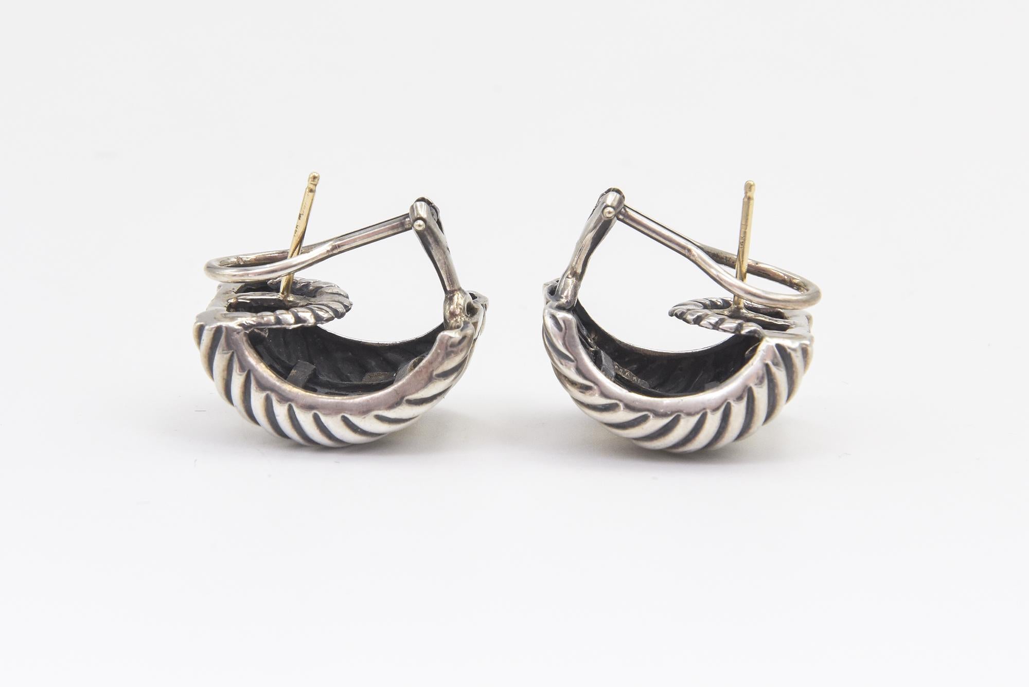 David Yurman Sterling Silver Gold Cable Hoop Earrings For Sale 1