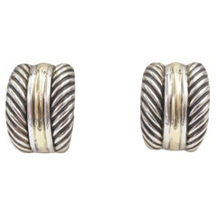 David Yurman Sterling Silver Gold Cable Hoop Earrings