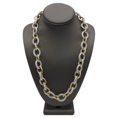David Yurman Sterling Silver & Gold Cable Link Long Oval Link Necklace 24 Inches