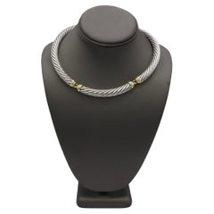 David Yurman Sterling Silver & Gold Cable Station Choker Necklace