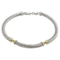 David Yurman Sterling Silver 
Gold Cable Station Choker Necklace