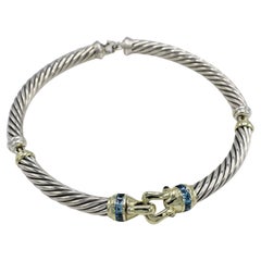 David Yurman Sterling Silver & Gold Cable Topaz & Iolite Buckle Choker Necklace