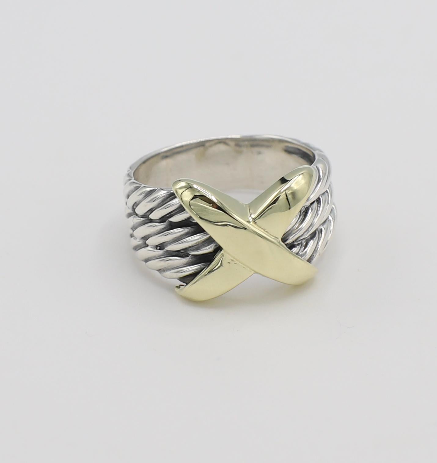 Modern David Yurman Sterling Silver & Gold Cable X Band Ring