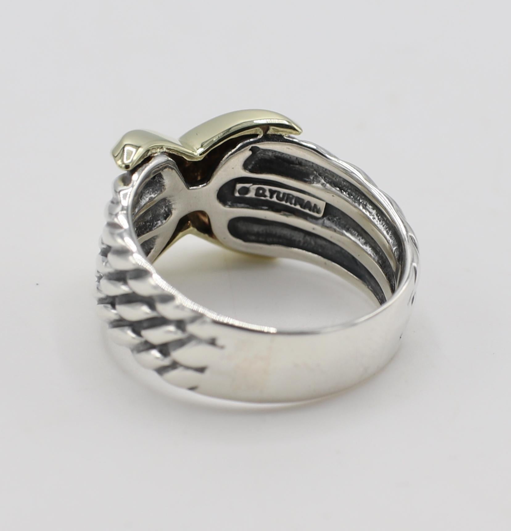 David Yurman Sterling Silver & Gold Cable X Band Ring In Excellent Condition In  Baltimore, MD