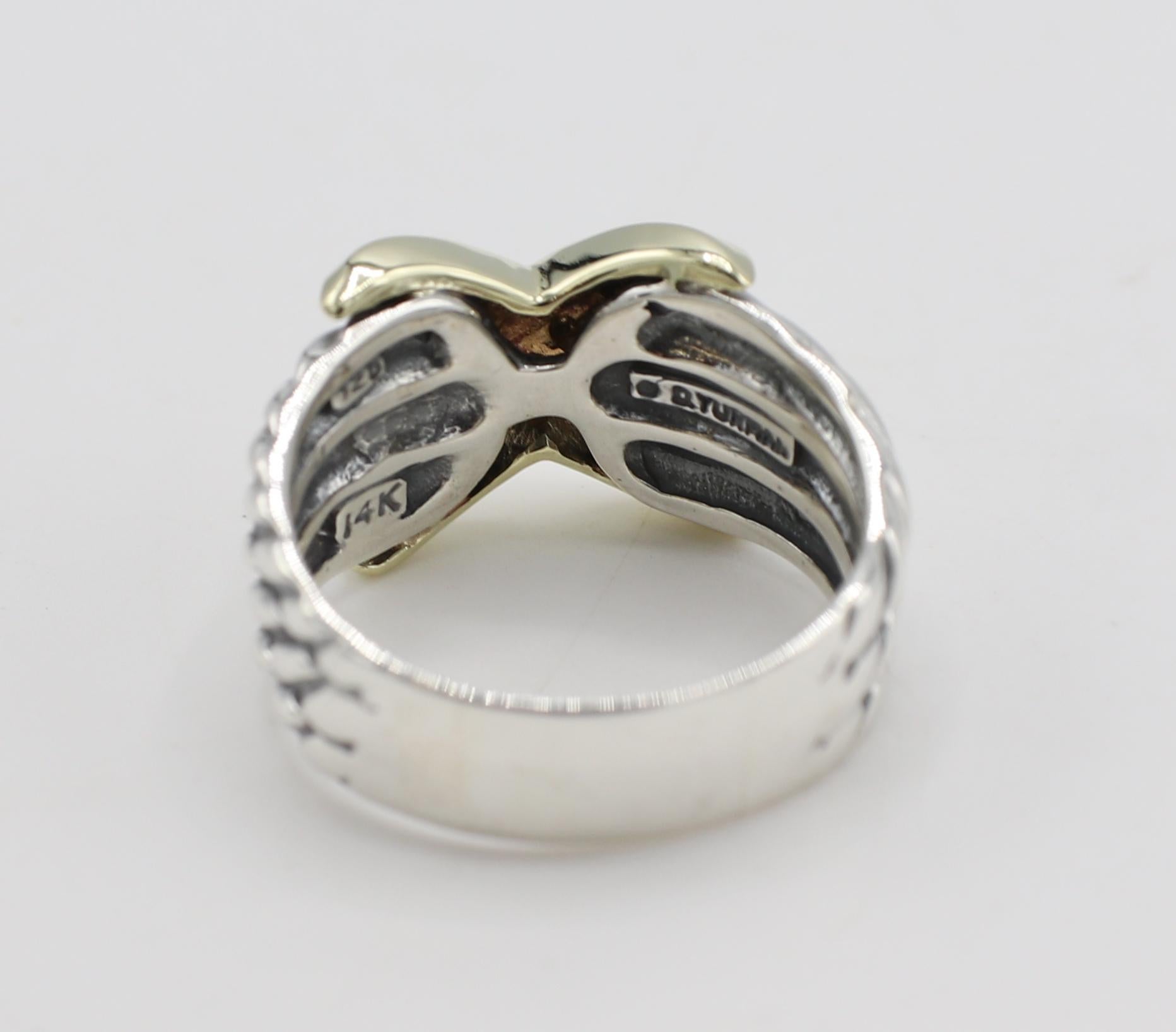 Women's or Men's David Yurman Sterling Silver & Gold Cable X Band Ring