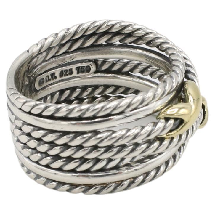 Modern David Yurman Sterling Silver & Gold Crossover Band Ring