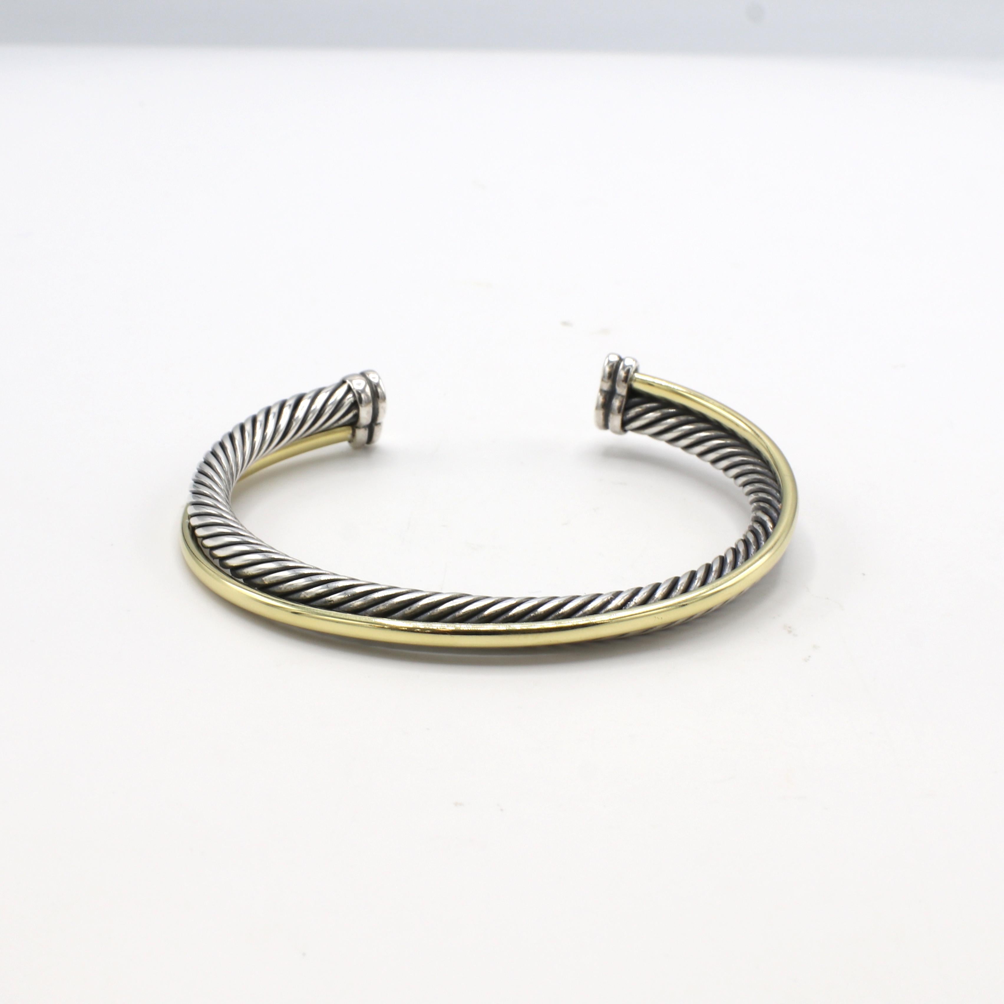 Women's David Yurman Sterling Silver & Gold Crossover Cable Cuff Bangle Bracelet