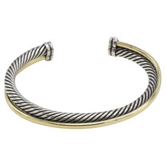 David Yurman Sterling Silver & Gold Crossover Cable Cuff Bangle Bracelet