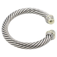 David Yurman Sterling Silver & Gold Dome Cable Classic Bangle Bracelet Cuff