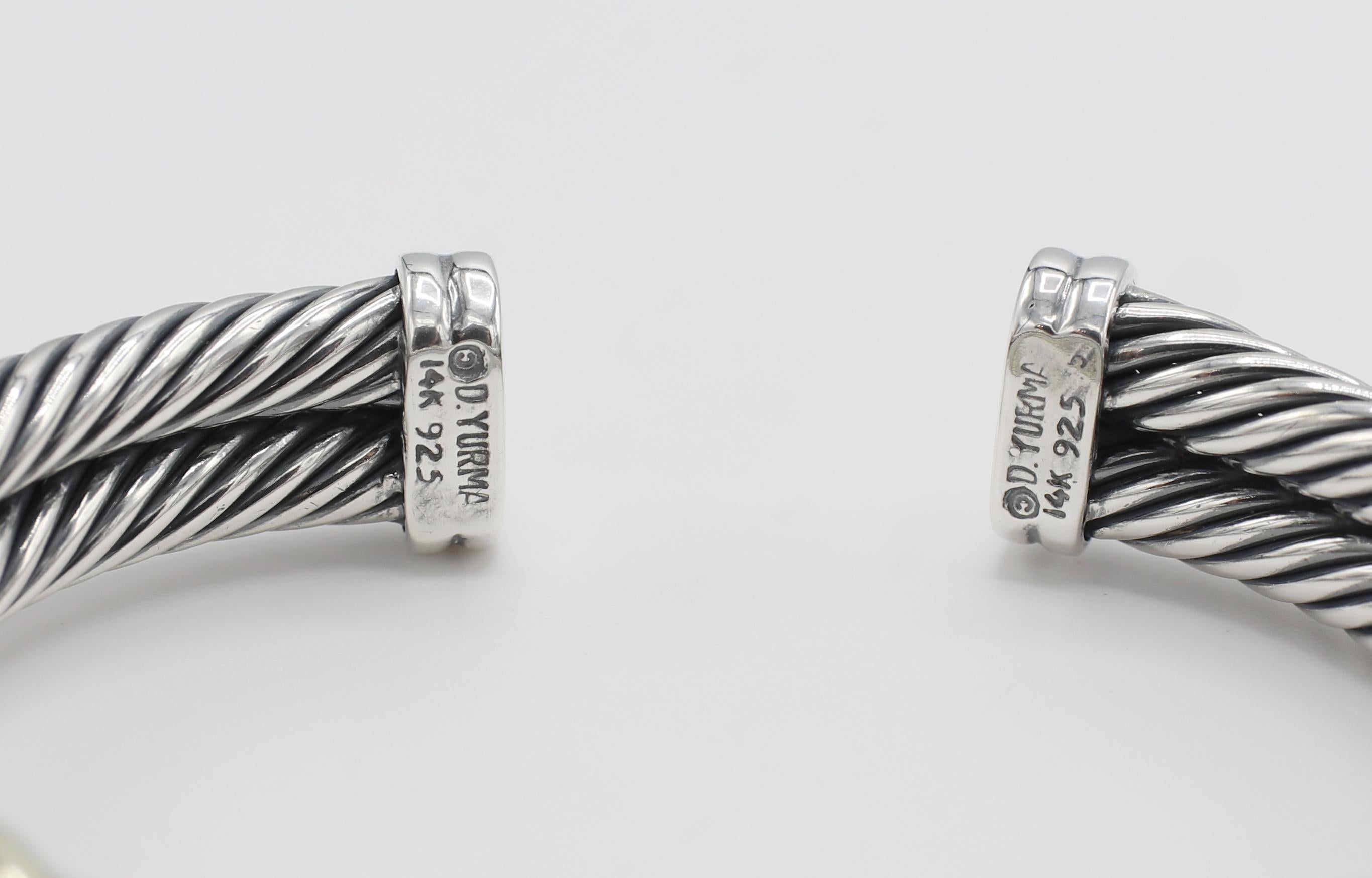 David Yurman Sterling Silber & Gold Doppelkabel X Armspange Armband Damen