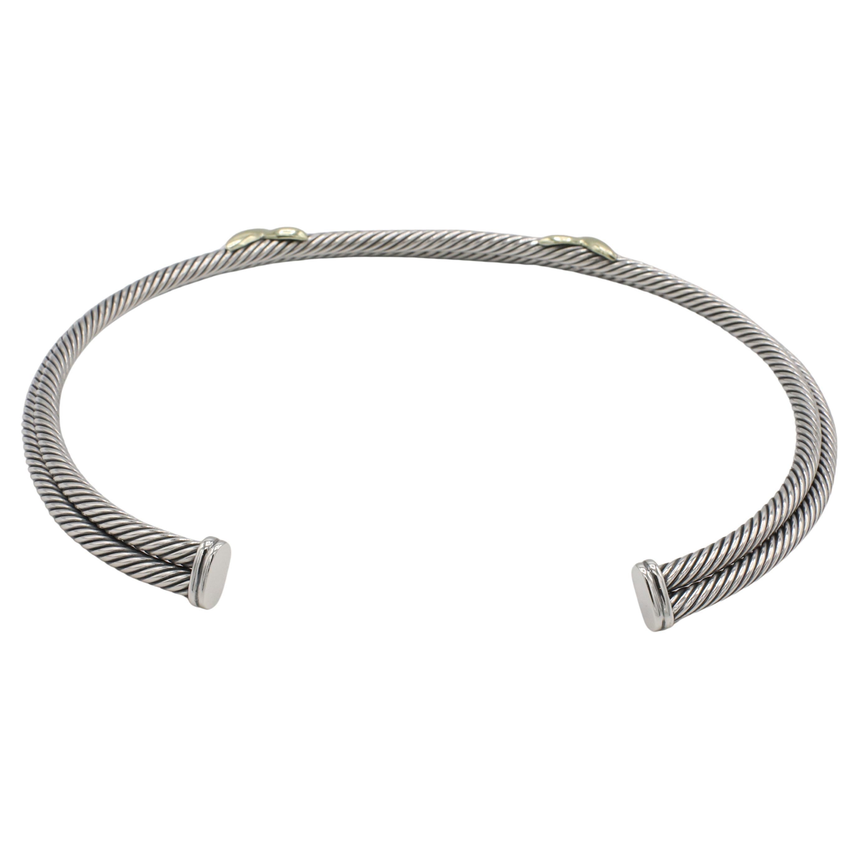 Moderno David Yurman - Collana a X con cavo a doppia fila in argento sterling e oro in vendita
