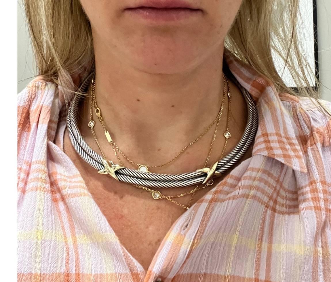 Donna David Yurman - Collana a X con cavo a doppia fila in argento sterling e oro in vendita