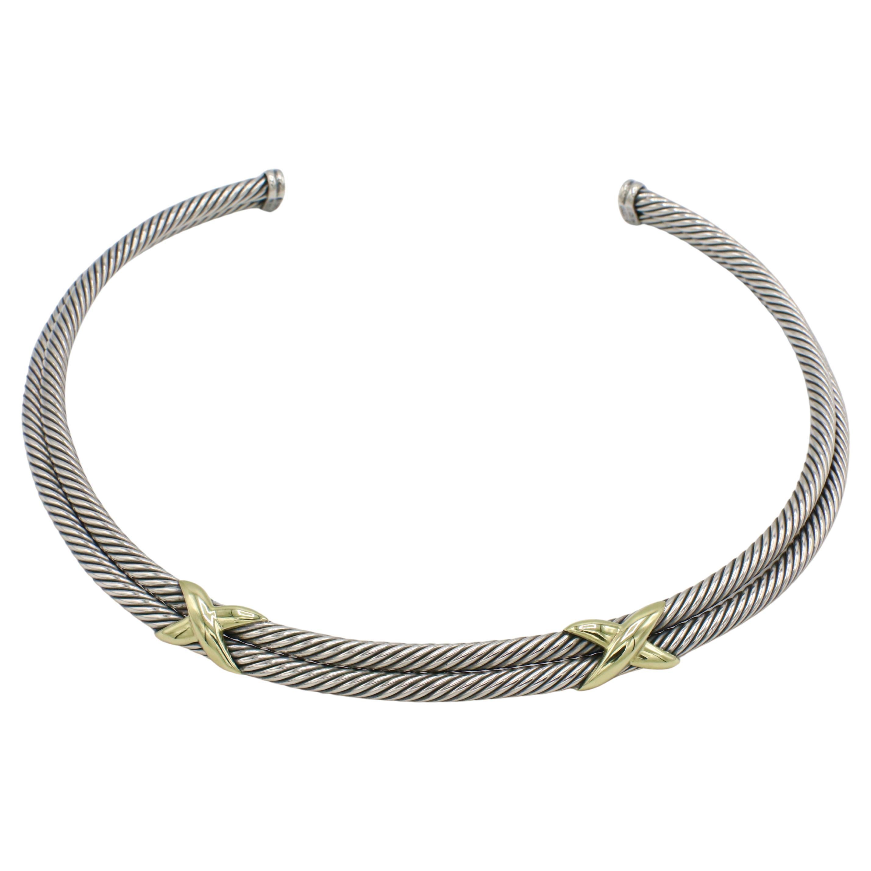 David Yurman Sterlingsilber & Gold Doppelreihige Kabel-Halskette mit X-Kragen