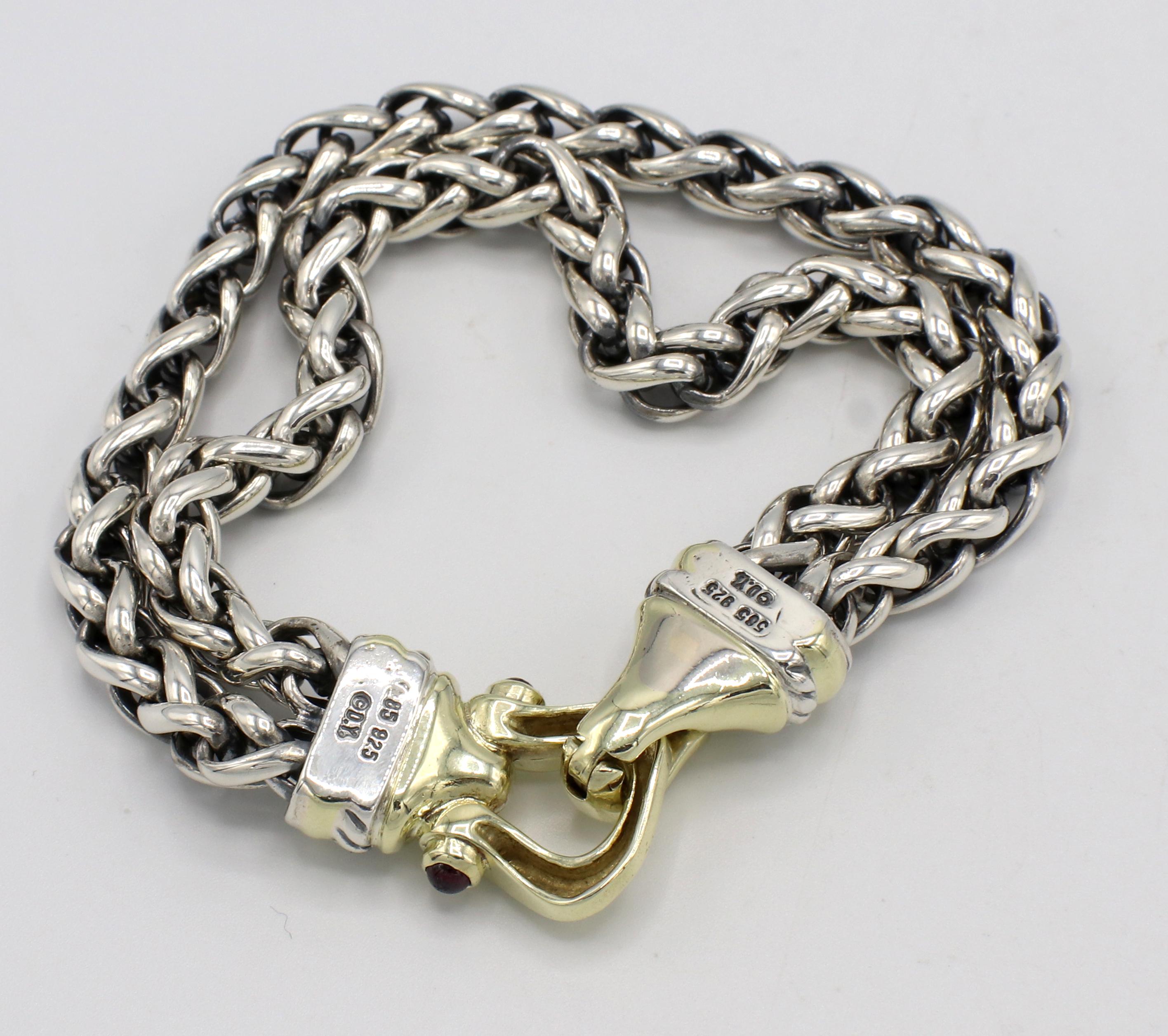 Women's David Yurman Sterling Silver & Gold Double Wheat Chain Buckle Bracelet