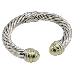 David Yurman Sterling Silver & Gold Hinged Cable Cuff Bangle Bracelet