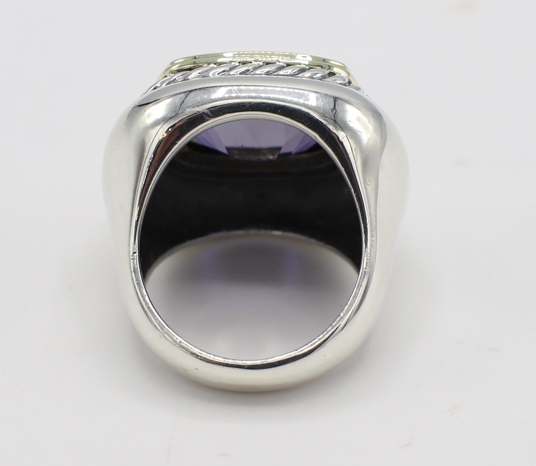 David Yurman Sterling Silver & Gold Iolite Cocktail Ring In Excellent Condition In  Baltimore, MD