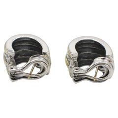 David Yurman Sterling Silver & Gold Large Cable Huggie Hoop Lever Back Earrings