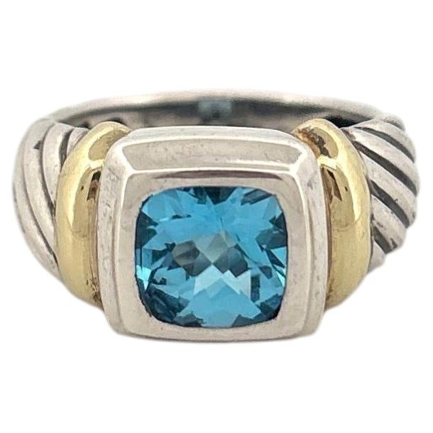 David Yurman Ring aus Sterlingsilber mit Goldbeschichtung und blauem Topas der Noblesse-Kollektion, Größe 7