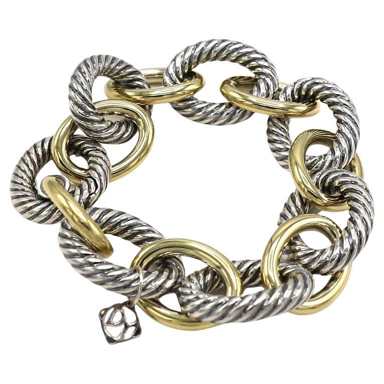 David Yurman Sterling Silver & Gold Oval Link Chain Bracelet