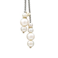 David Yurman Sterling Silver & Gold Pearl Box Chain Lariat Chain Link Necklace