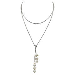 David Yurman Sterling Silver & Gold Pearl Box Chain Lariat Chain Link Necklace