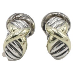 David Yurman Sterling Silver & Gold Petite Cable X Hoop Lever Back Earrings