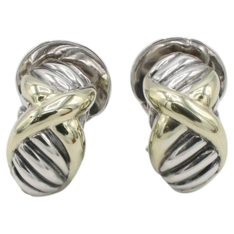 David Yurman - Orecchini in argento e oro Petite Cable X Hoop Lever Back