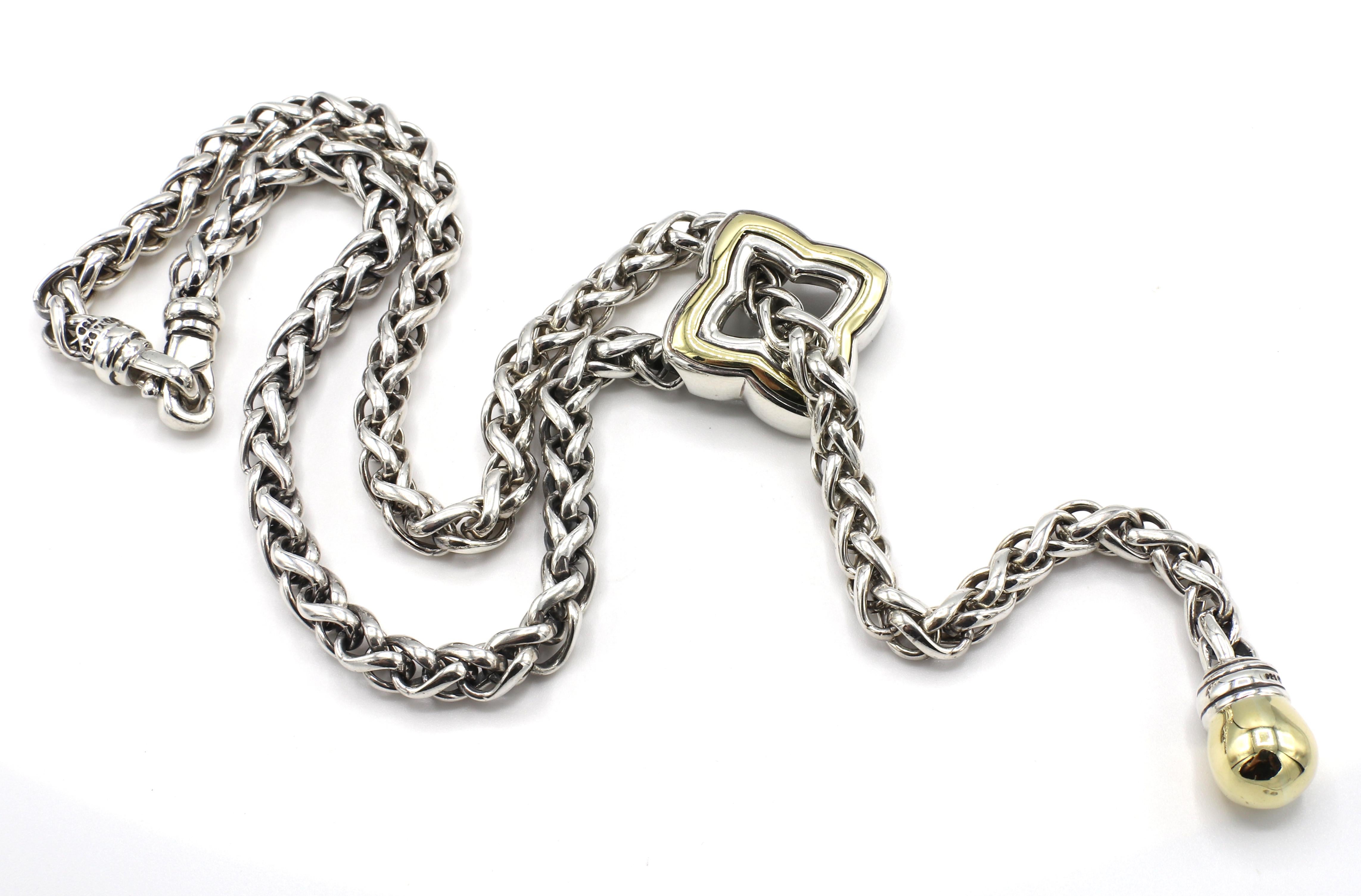 Modern David Yurman Sterling Silver & Gold Quaterfoil Lariat Drop Necklace