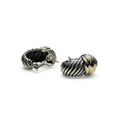 David Yurman Sterling Silver & Gold Shrimp Cable Hoop Earrings
