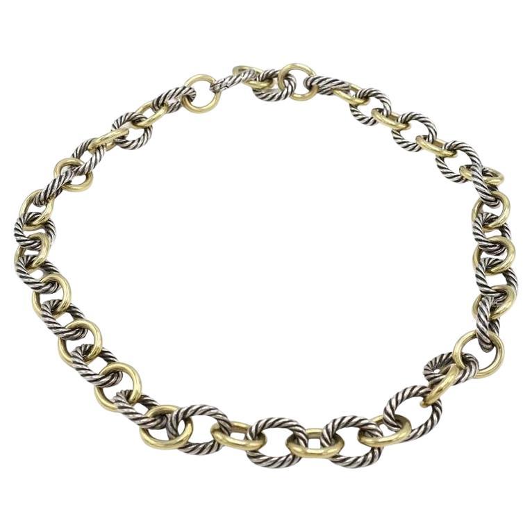 David Yurman Sterling Silver & Gold Two Tone Cable Oval Link Chain Necklace