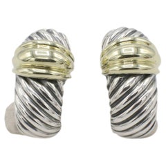 David Yurman Sterling Silver & Gold Two-Tone Shrimp Cable Hoop Earrings