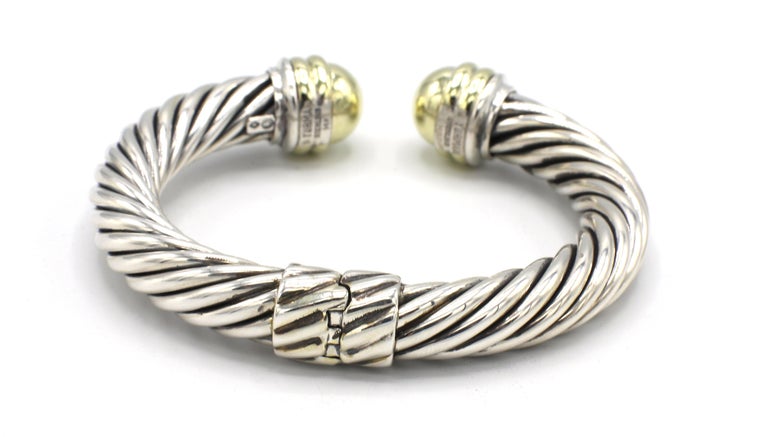 David Yurman Sterling Silver Hinged Cable Classics Bracelet with Gold Domes