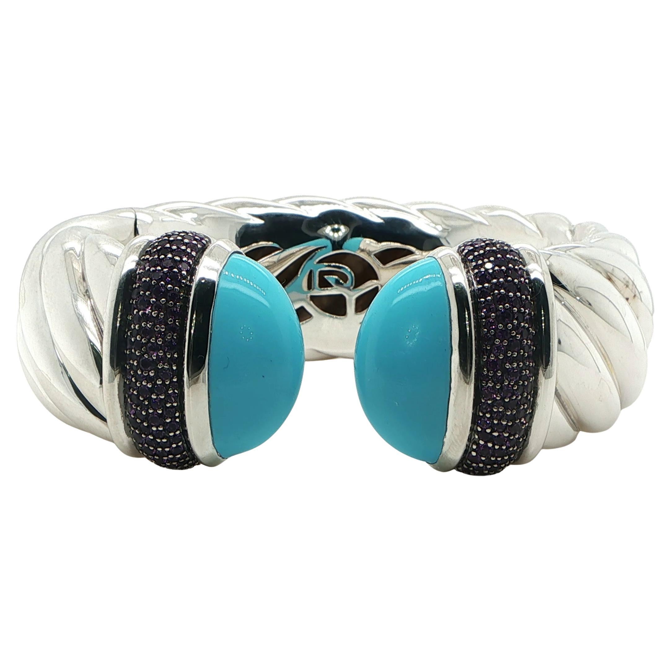 David Yurman Sterling Silver Hinged Wide Cuff For Sale