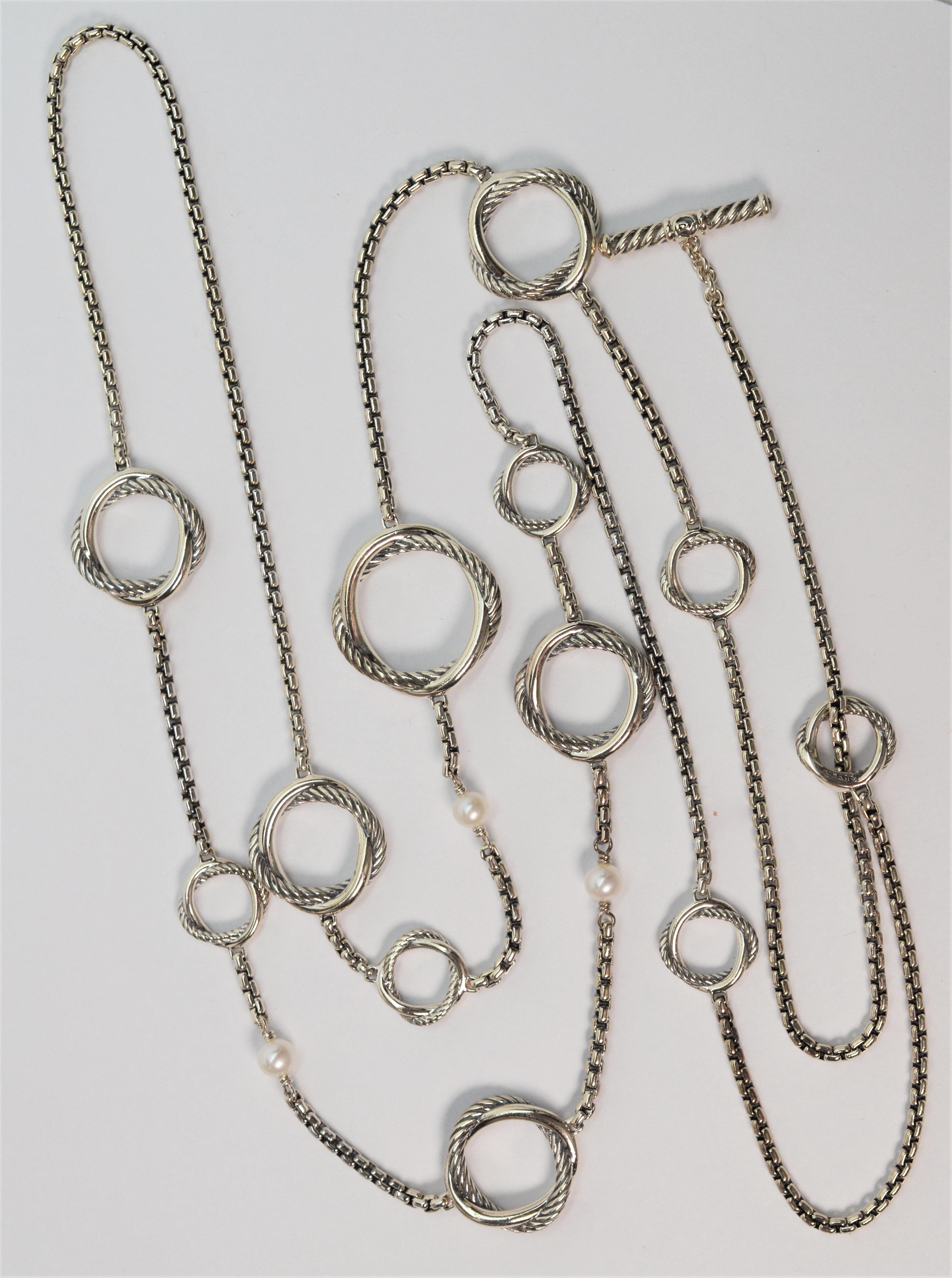 David Yurman Sterling Silber Unendlichkeit Station Kette Halskette mit Perlen Akzenten im Angebot 1