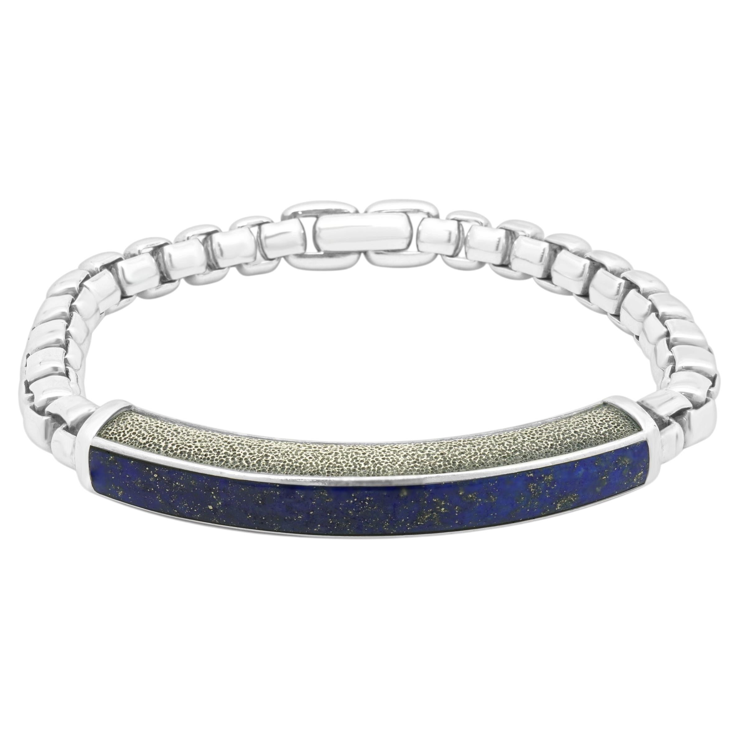 David Yurman Sterling Silver Lapis ID Bracelet 8.25" For Sale