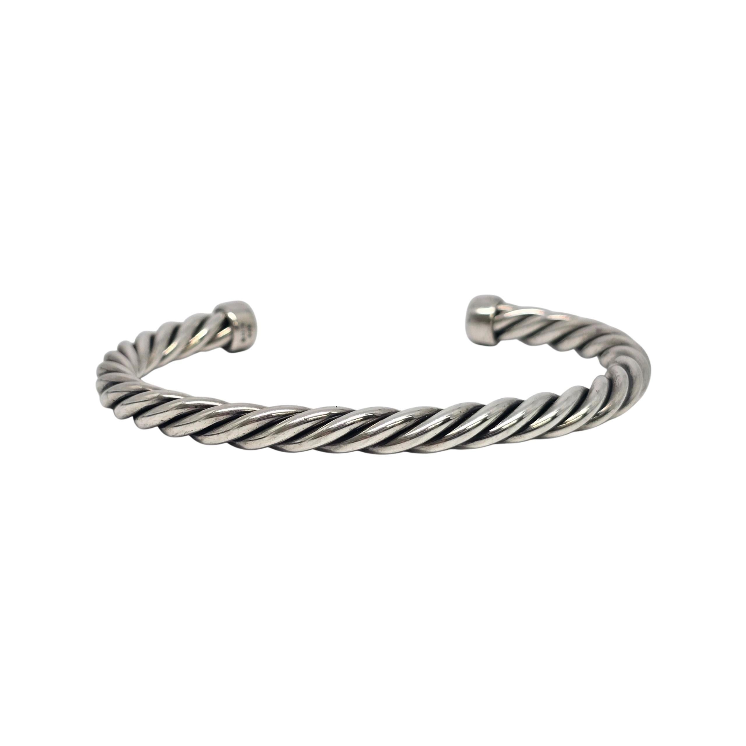 Cabochon David Yurman Sterling Silver Lapis Lazuli Mens Cable Cuff Bracelet #22234 For Sale