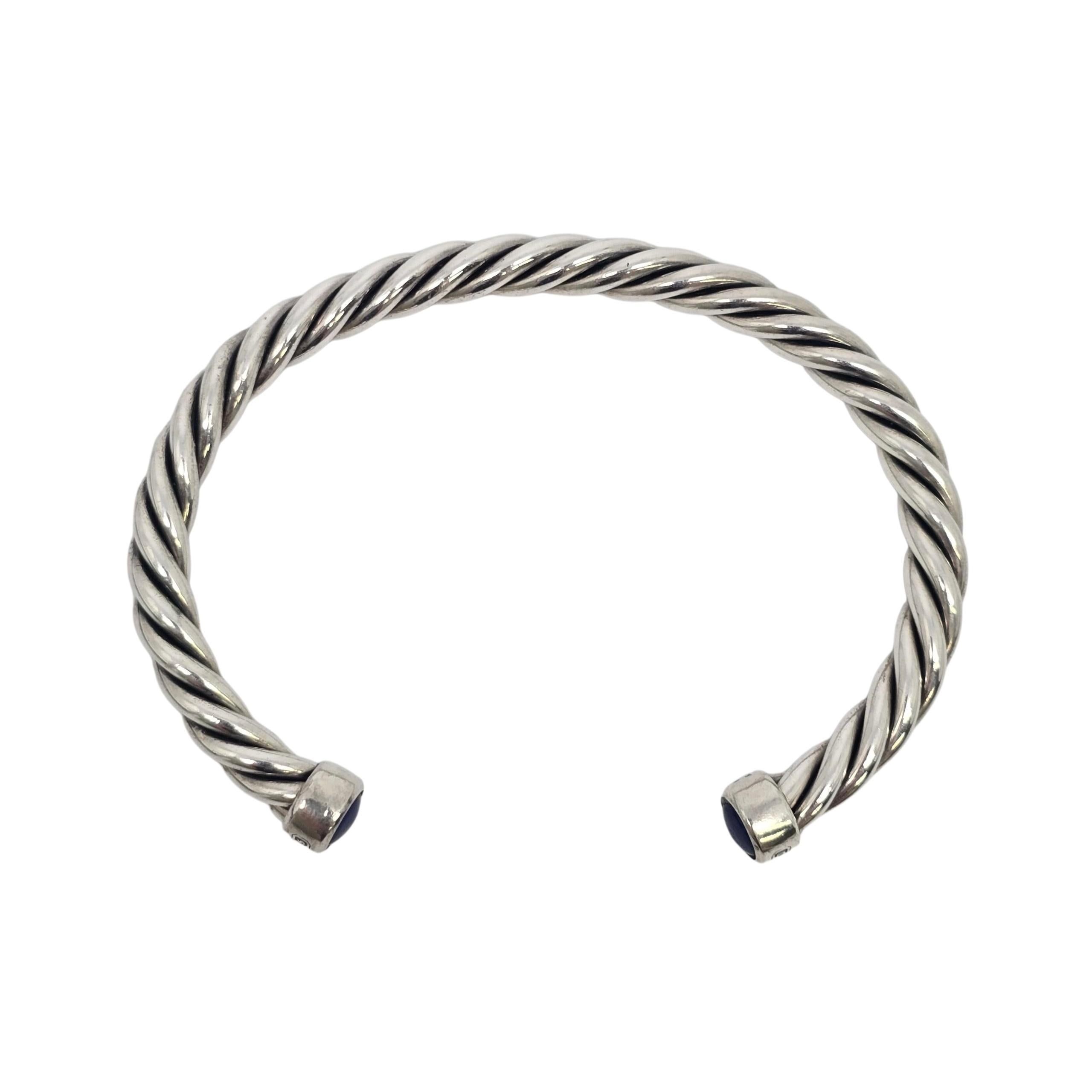 Men's David Yurman Sterling Silver Lapis Lazuli Mens Cable Cuff Bracelet #22234 For Sale