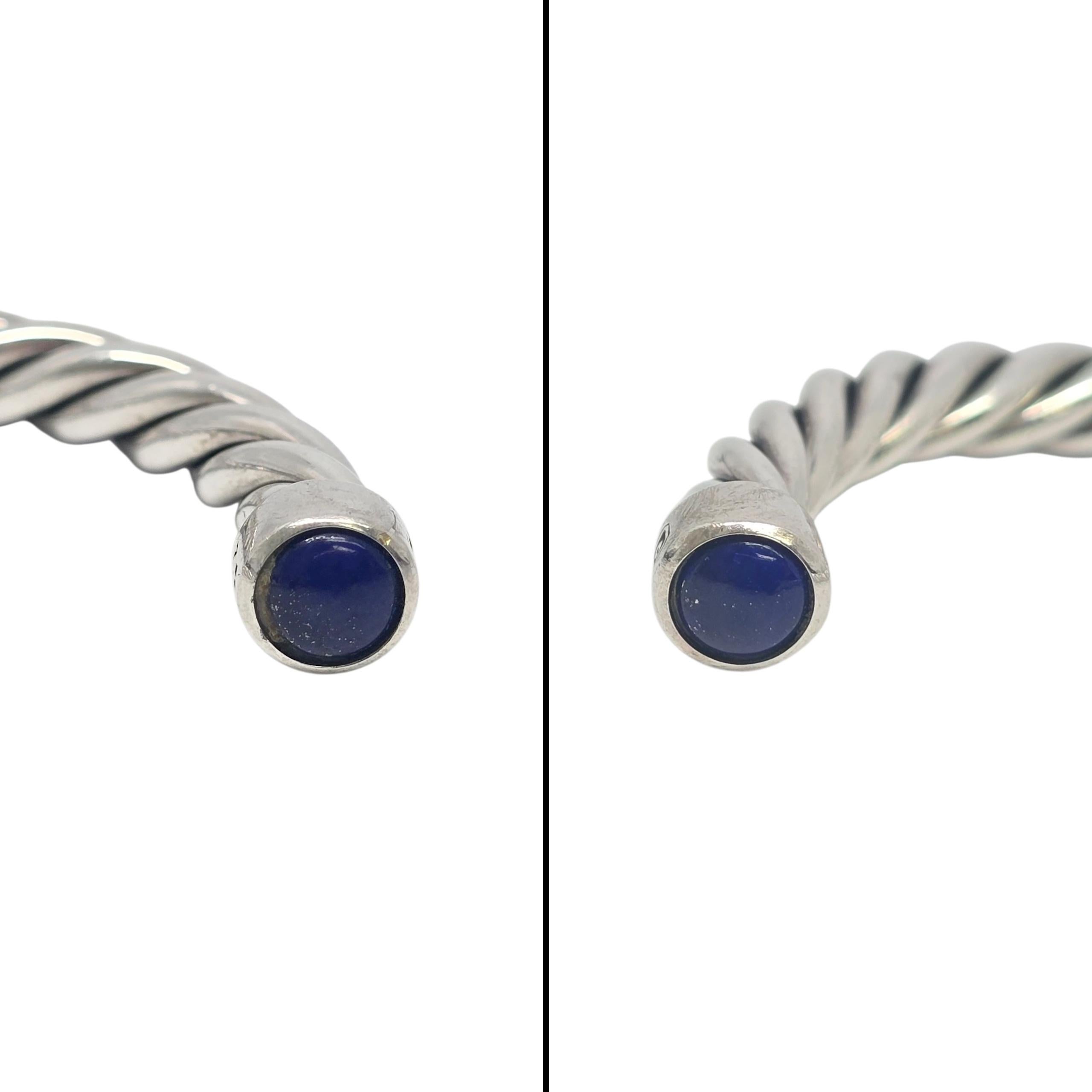 David Yurman Sterling Silver Lapis Lazuli Mens Cable Cuff Bracelet #22234 For Sale 1