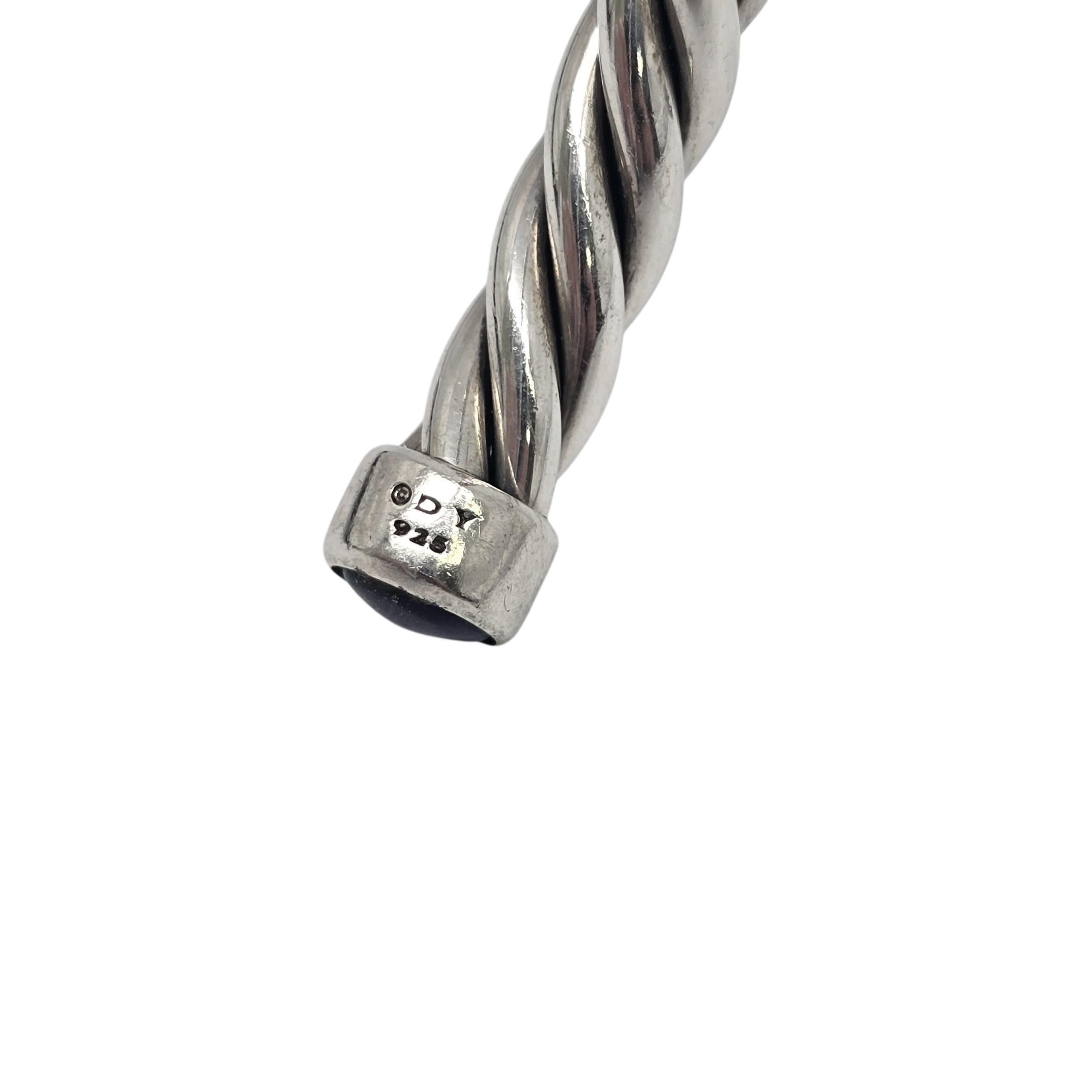 David Yurman Sterling Silver Lapis Lazuli Mens Cable Cuff Bracelet #22234 For Sale 3