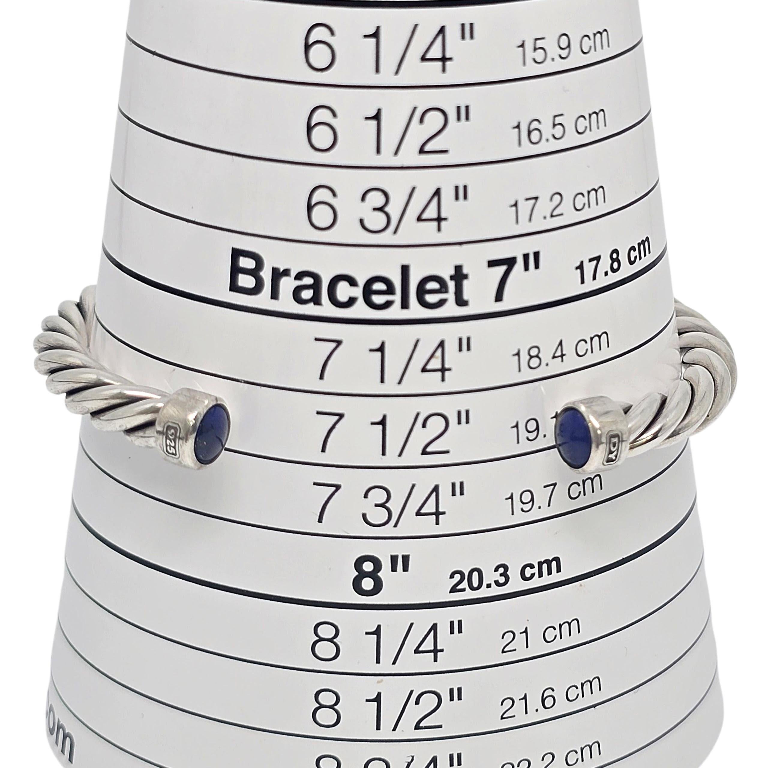 David Yurman Sterling Silver Lapis Lazuli Mens Cable Cuff Bracelet #22234 For Sale 4
