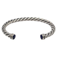 David Yurman Sterling Silver Lapis Lazuli Mens Cable Cuff Bracelet #22234